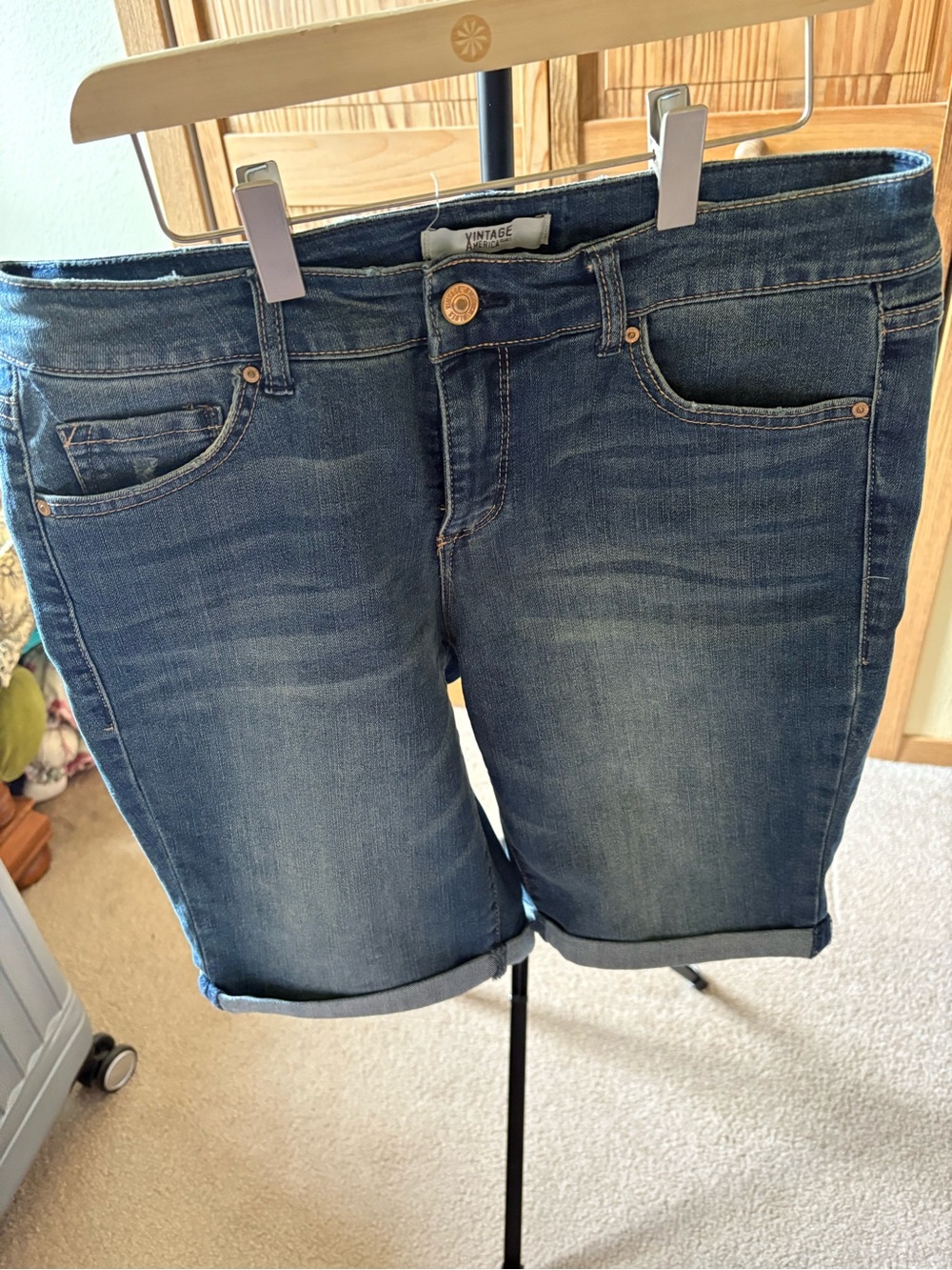 Vintage America Blue Denim Shorts with Copper Button